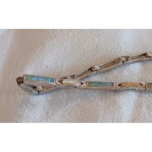 Small Sterling Silver Panel Bracelet Fiery Opals Solid Links 925 7.5"